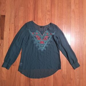 3/$10⭐ NWT Cruel Denim Sheer Teal Embroidered Long Sleeve Shirt, Women's Small